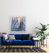blue sofa and art